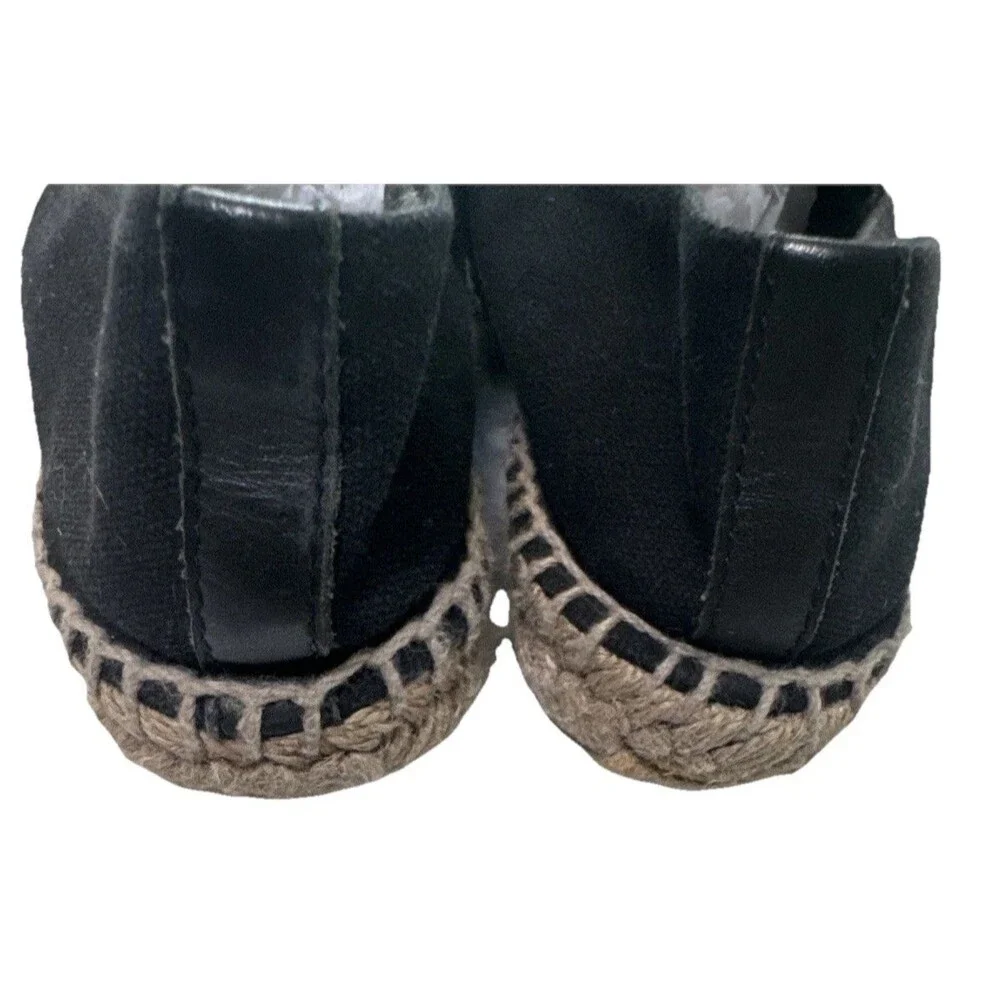 Tory Burch Women's 6.5 Blue Flat Espadrilles Logo Leather Slip On Shoes